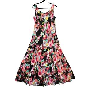 NWT Jones Studio Womens 16W Floral Maxi Dress Tiered Dark Fairy Cottagecore Boho